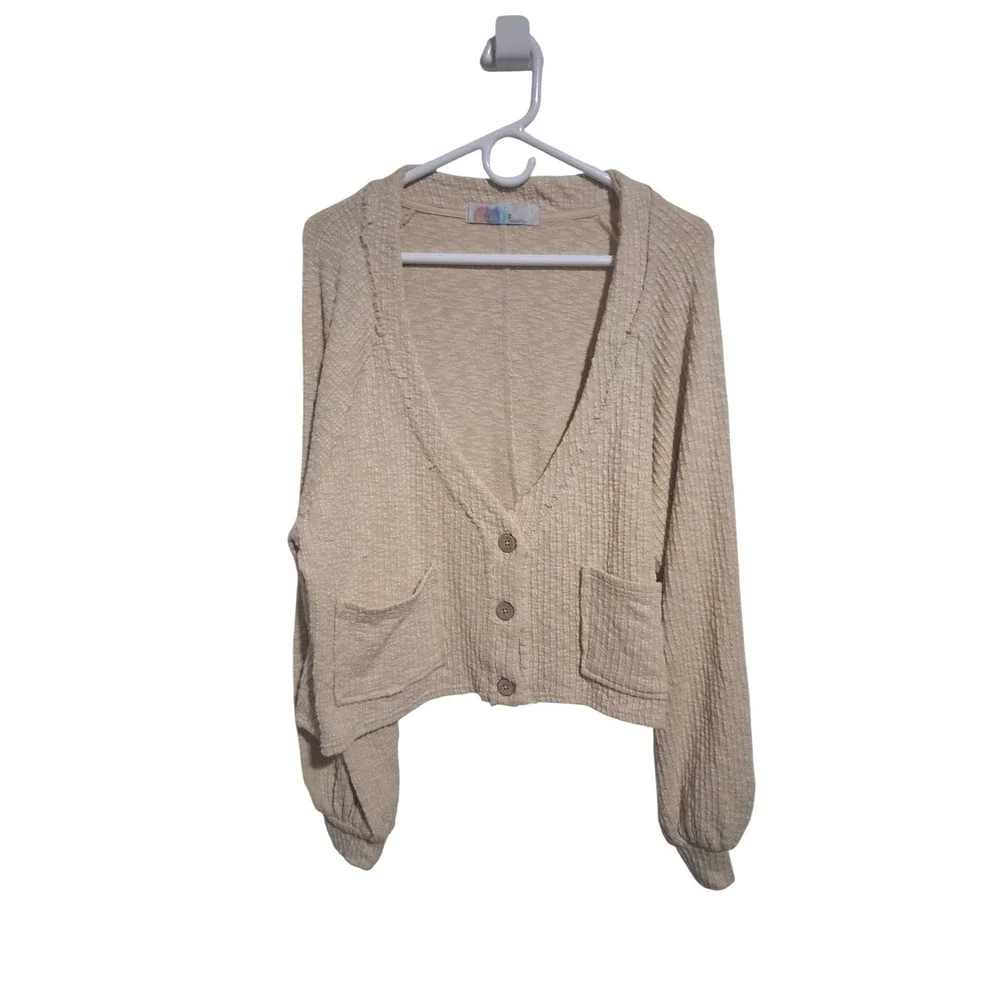 Free People Beach Ribbed Textured‎ Womens Medium Oversized Slouchy Crop Cardigan